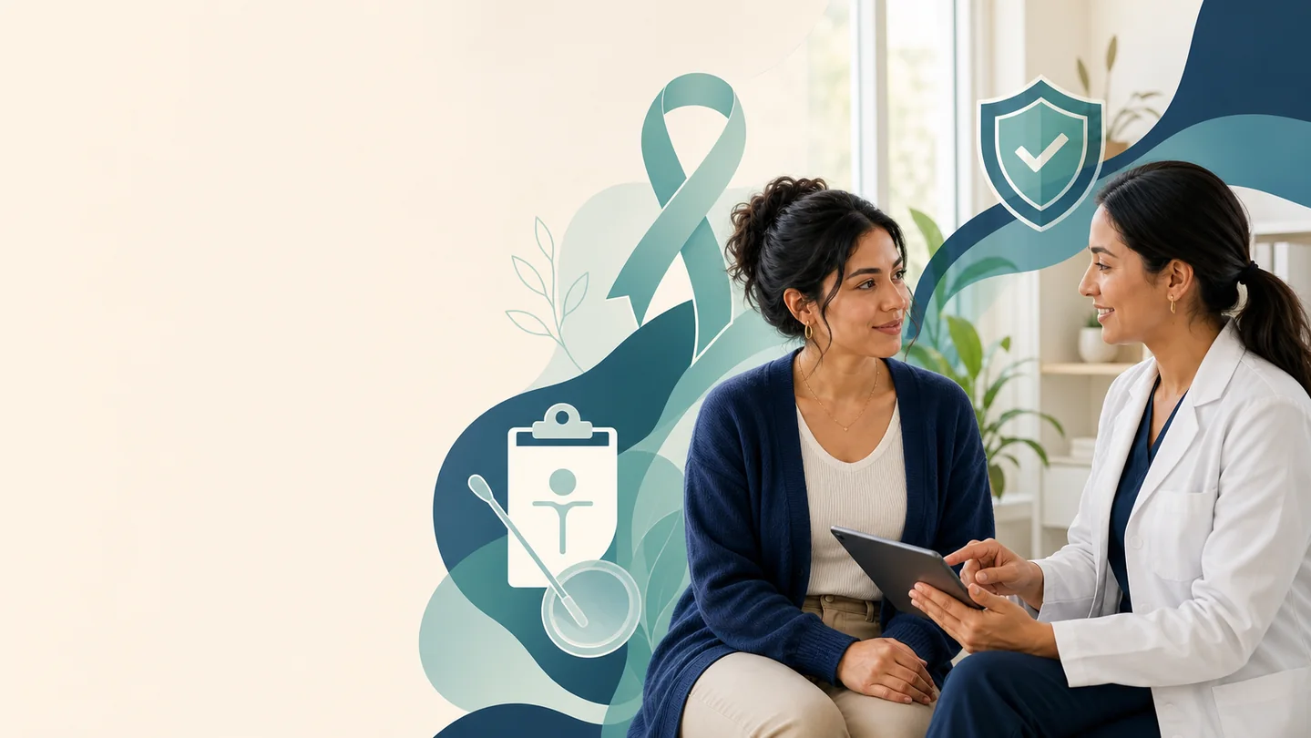 Mujer recibiendo orientación profesional sobre prevención con PAP y test de VPH